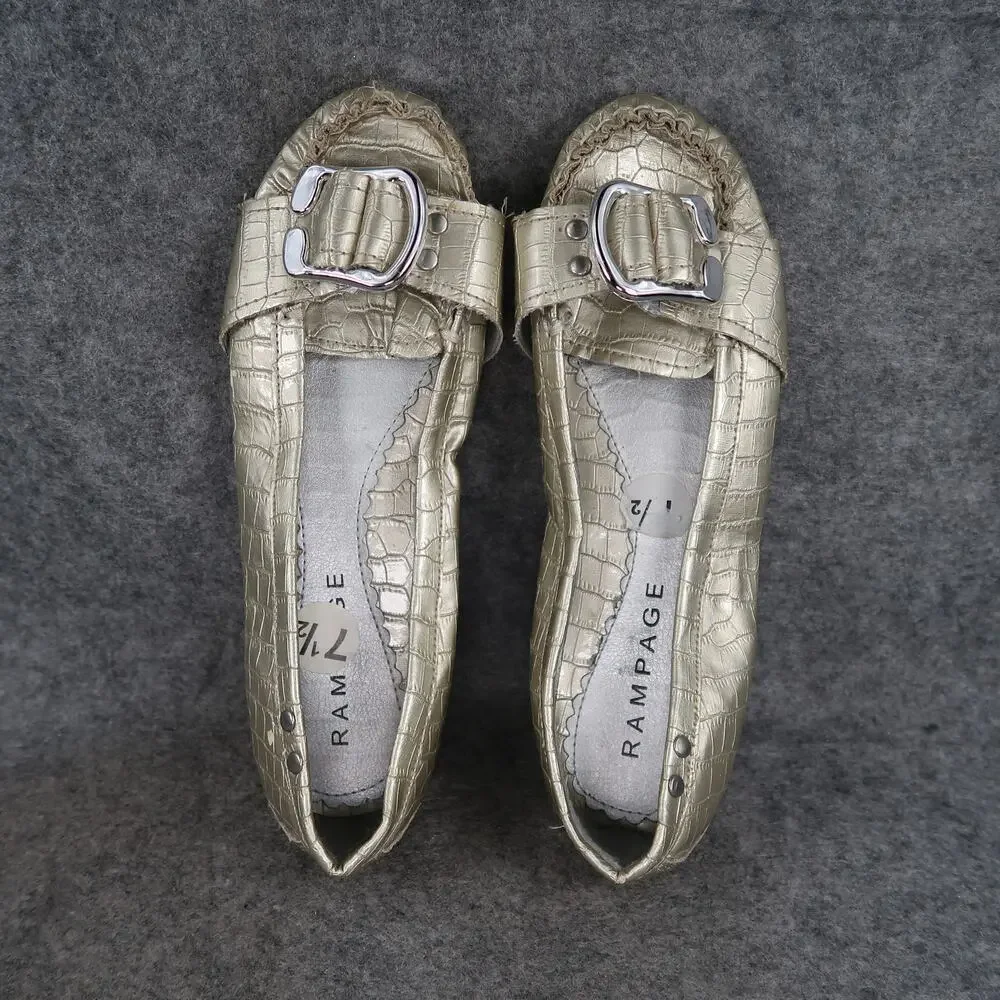 Rampage Shoes Womens 7.5 Loafer Flats Slip On Moc Toe Buckle Faux Croc Metallic